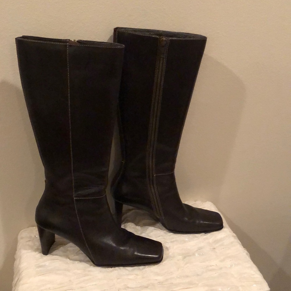 Anne Klein tall, chocolate brown leather boots.